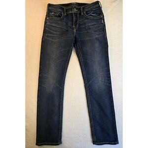 Silver Grayson Jeans 30x32 Blue Denim Stretch Whiskers Distressed